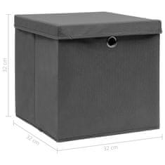 Petromila vidaXL Úložné boxy s vekom 10 ks, sivé 32x32x32 cm, látka