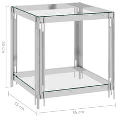 Vidaxl Konferenčný stolík strieborný 55x55x55 cm nehrdzavejúca oceľ a sklo