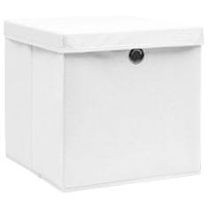 Greatstore Úložné boxy s vrchnákmi 10 ks biele 32x32x32 cm látkové