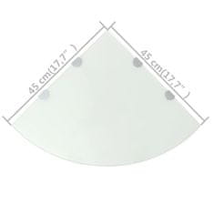Vidaxl Rohové poličky z bieleho skla s chrómovanými úchytkami 45x45 cm 2 ks
