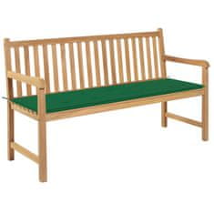 Vidaxl Záhradná lavička so zelenou podložkou 150 cm tíkový masív