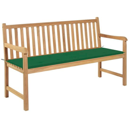 Vidaxl Záhradná lavička so zelenou podložkou 150 cm tíkový masív