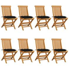 Vidaxl Záhradné stoličky s čiernymi podložkami 8 ks tíkový masív