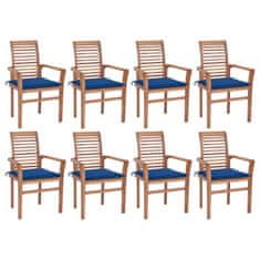 Vidaxl Jedálenské stoličky 8 ks kráľovsky modré podložky tíkový masív