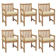 Vidaxl Záhradné stoličky 6 ks s krémovobielymi podložkami tíkový masív