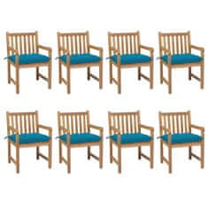 Vidaxl Záhradné stoličky 8 ks s bledomodrými podložkami teakový masív