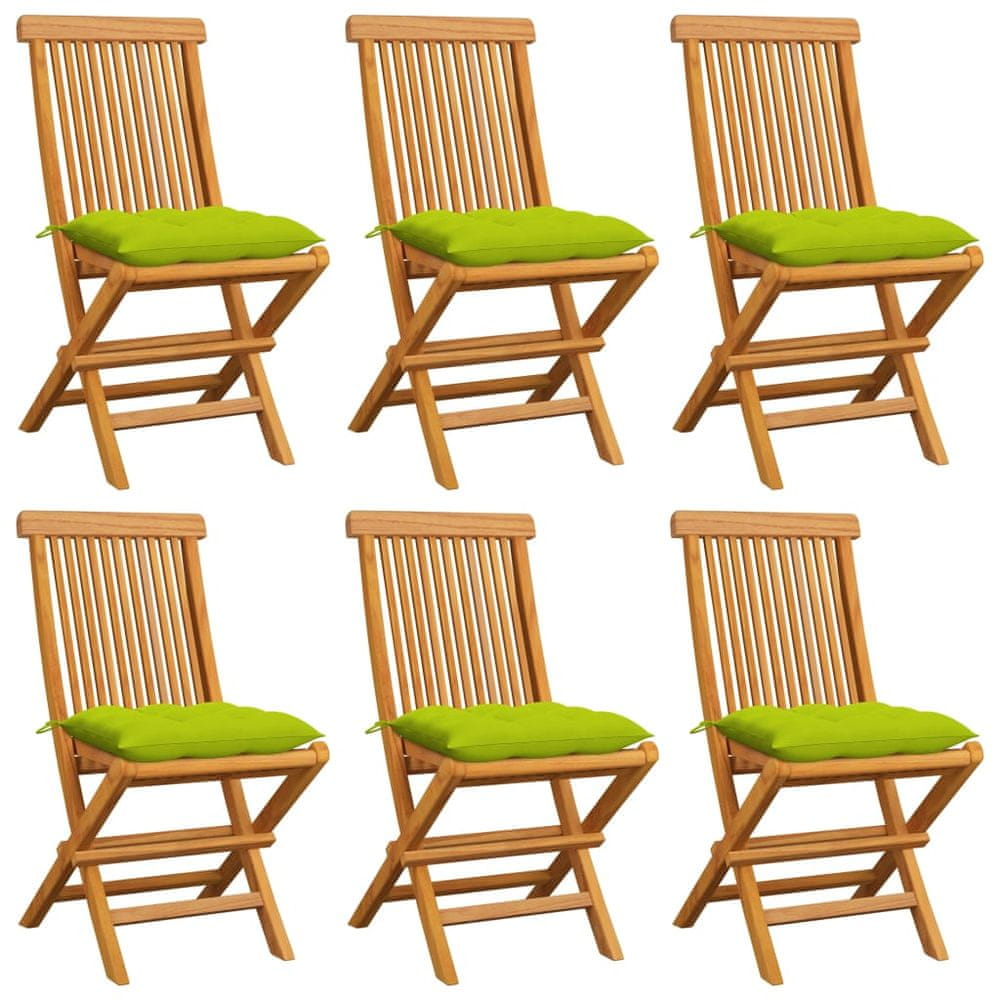 Vidaxl Záhradné stoličky s jasnozelenými podložkami 6 ks tíkový masív