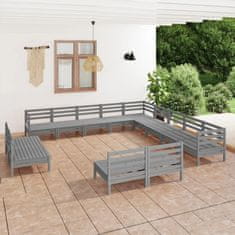 Petromila vidaXL 13-dielna záhradná sedacia súprava, borovicový masív, sivá
