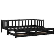 Vidaxl Výsuvná posteľ, 2 x (90x200) cm, čierna, masívne borovicové drevo