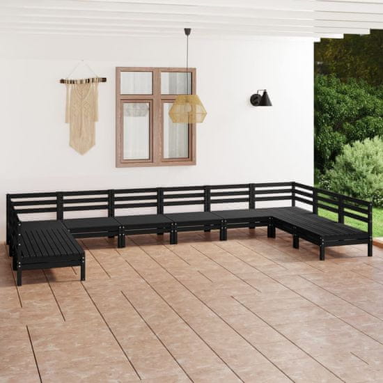 Petromila vidaXL 10-dielna záhradná sedacia súprava čierna borovicový masív