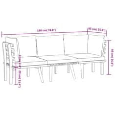 Petromila vidaXL 3-dielna sada záhradného salónika s vankúšmi masívna akácia