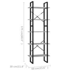 Vidaxl 5-poschodová knižnica betónovosivá 60x30x175 cm drevotrieska