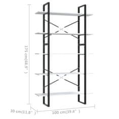 Vidaxl Knižnica s 5 policami, biela 100x30x175 cm, drevotrieska