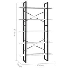 Vidaxl 5-poschodová knižnica biela 100x30x175 cm borovicové drevo