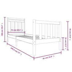 Vidaxl Posteľný rám sivý masívne drevo 75x190 cm 2FT6 malé jednolôžko