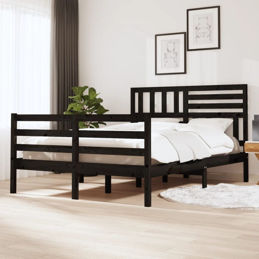 Vidaxl Rám postele, masívne drevo, čierny, 135x190 cm, 4FT6, dvojlôžková posteľ