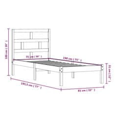 Vidaxl Posteľný rám medový masívne drevo 75x190cm 2FT6 malé jednolôžko