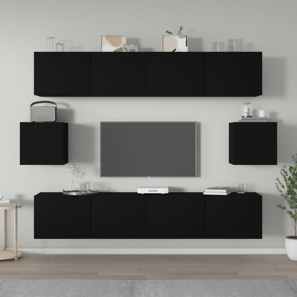Vidaxl 6-dielna súprava TV skriniek čierna spracované drevo