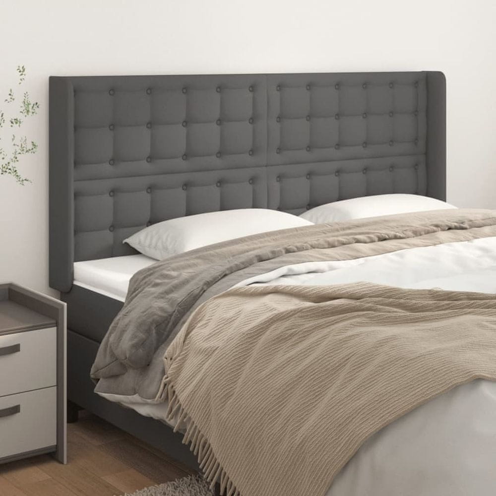 Vidaxl Čelo postele so záhybmi sivé 203x16x118/128 cm umelá koža