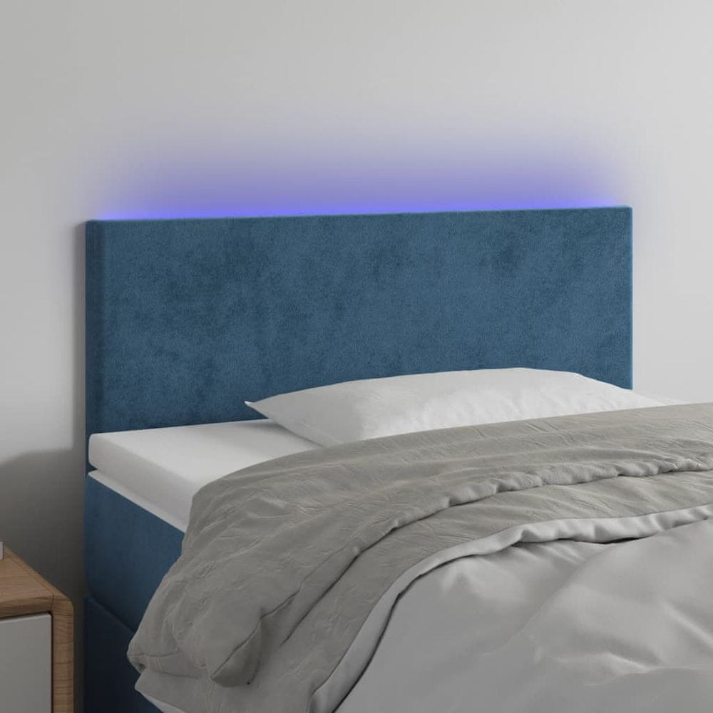 Vidaxl Čelo postele s LED tmavomodrá 90x5x78/88 cm zamat