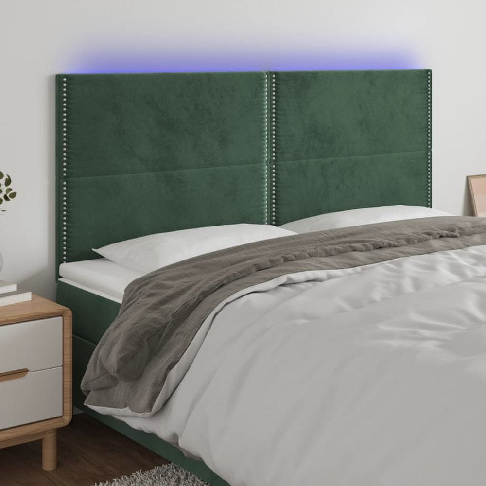 Vidaxl Čelo postele s LED tmavozelené 160x5x118/128 cm zamat