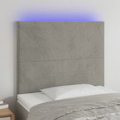 Vidaxl Čelo postele s LED bledosivé 100x5x118/128 cm zamat