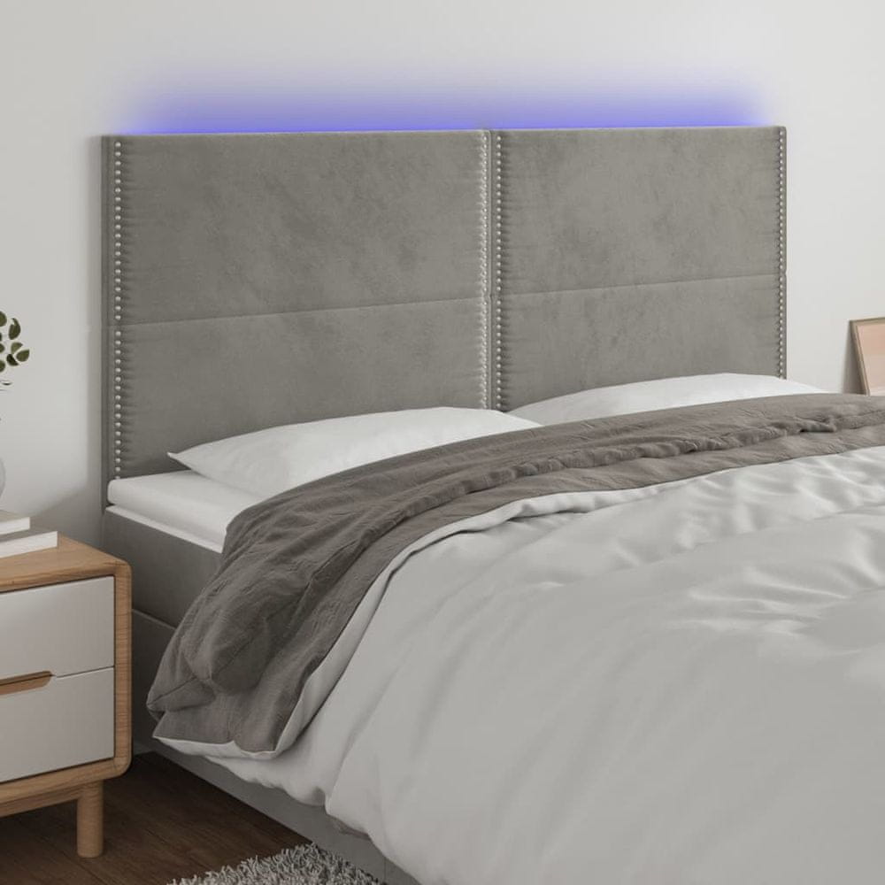 Vidaxl Čelo postele s LED bledosivé 180x5x118/128 cm zamat