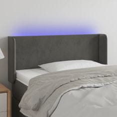 Vidaxl Čelo postele s LED tmavosivé 103x16x78/88 cm zamat