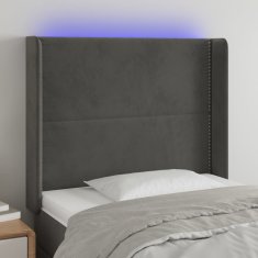 Vidaxl Čelo postele s LED tmavosivé 83x16x118/128 cm zamat