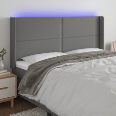 Vidaxl Čelo postele s LED tmavosivé 183x16x118/128 cm látka