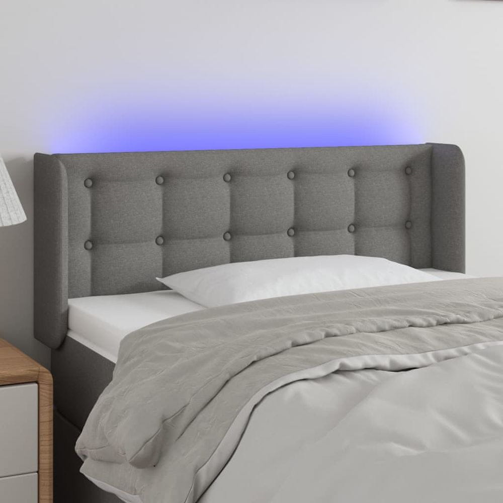 Vidaxl Čelo postele s LED tmavosivé 103x16x78/88 cm látka