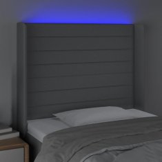 Vidaxl Čelo postele s LED bledosivé 83x16x118/128 cm látka