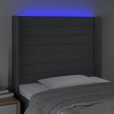 Vidaxl Čelo postele s LED tmavosivé 103x16x118/128 cm látka