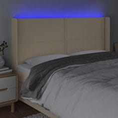 Vidaxl Čelo postele s LED krémové 163x16x118/128 cm látka