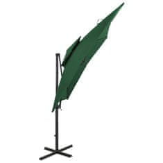 Vidaxl Závesný slnečník s dvojitou strieškou 250x250 cm zelený