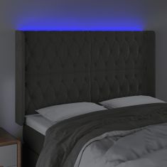 shumee Čelo postele s LED tmavosivé 163x16x118/128 cm zamat
