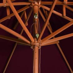 Vidaxl Dvojitý slnečník s drevenou tyčou bordovo-červený 270 cm