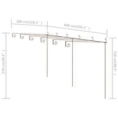 Vidaxl Záhradná pergola, starožitná hnedá 6x3x2,5 m, železo