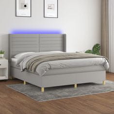 shumee Posteľ boxspring s matracom a LED bledosivá 160x200 cm látka