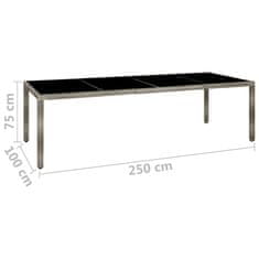 Petromila vidaXL Záhradný stôl sivý 250x100x75 cm tvrdené sklo a polyratan