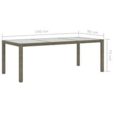 Petromila vidaXL Záhradný stôl sivý 190x90x75 cm tvrdené sklo a polyratan