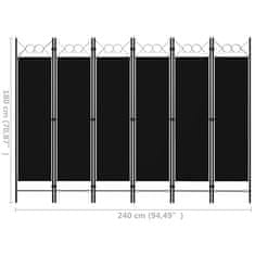 Vidaxl Paraván so 6 panelmi, čierny 240x180 cm