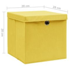 Greatstore Úložné boxy s vekom 10 ks, 28x28x28 cm, žlté