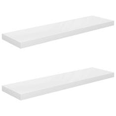 Vidaxl Plávajúce nástenné police 2 ks, lesklé biele 90x23,5x3,8cm, MDF