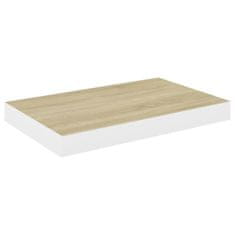 Vidaxl Plávajúce nástenné police 4 ks dubové a biele 40x23x3,8 cm MDF