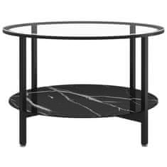 Petromila vidaXL Čajový stolík čierny a čierny mramor 70 cm tvrdené sklo