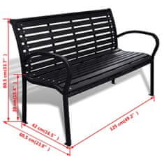 Vidaxl Záhradná lavička 125 cm, oceľ a WPC, čierna