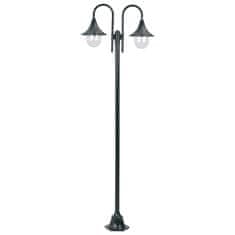 Vidaxl Záhradná stĺpová lampa E27 220 cm hliník 2-lampáše tmavozelená