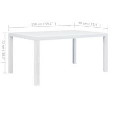 Petromila vidaXL Záhradný stôl biely 150x90x72 cm plastový s ratanovým vzhľadom
