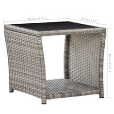 Petromila vidaXL Konferenčný stolík, sivý 45x45x40 cm, polyratan a sklo